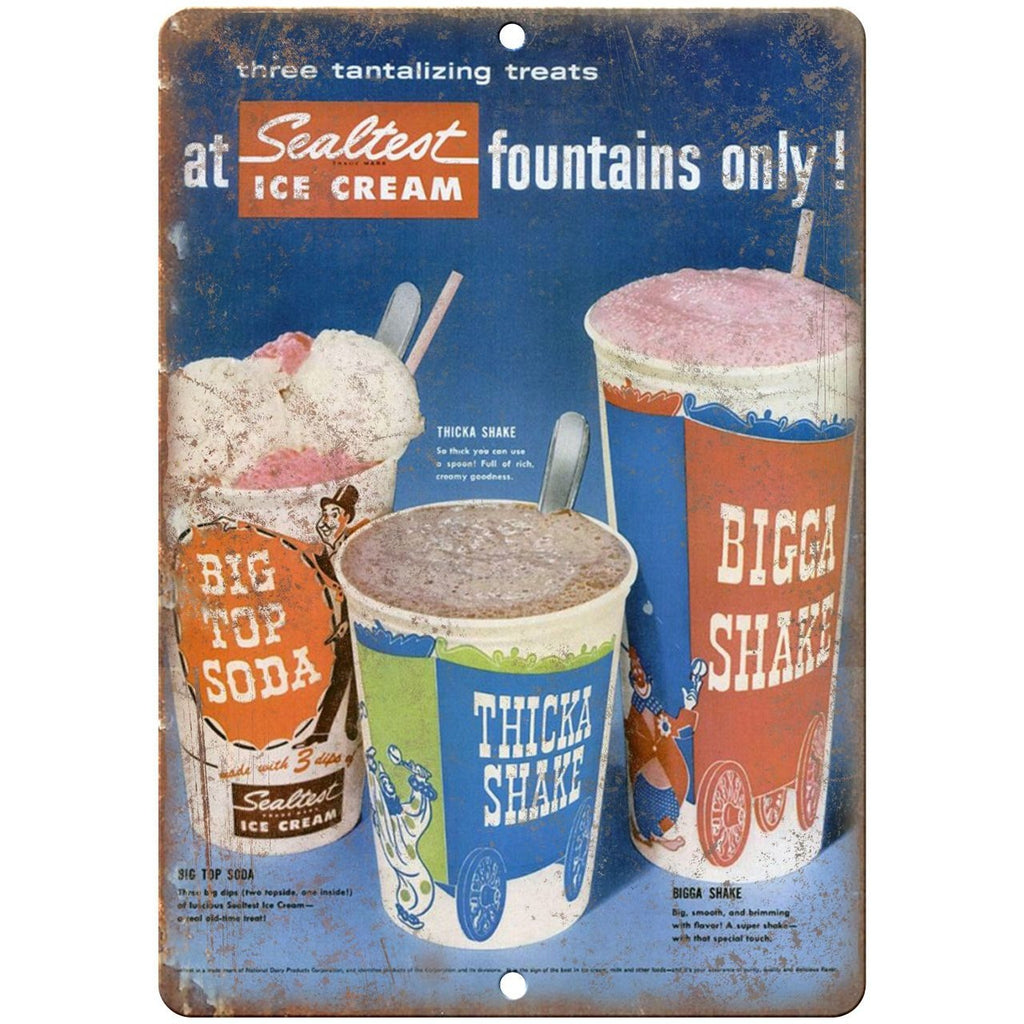 Sealtest Ice Cream Retro Ad Fountain Soda 10" x 7" Reproduction Metal Sign N33