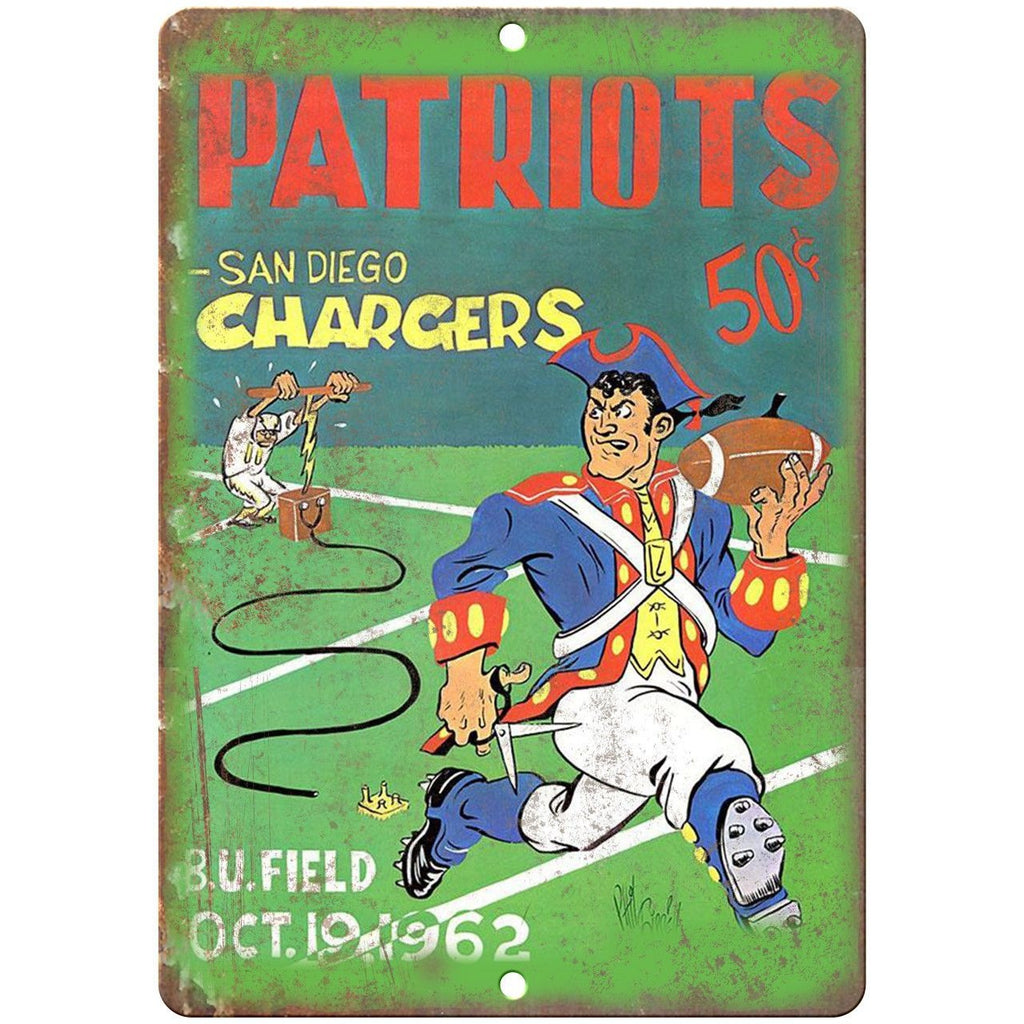 New England Patriots vs Chargers 1962 Vintage 10"x7" Reproduction Metal Sign X51