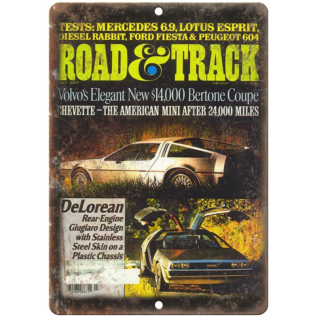 DMC DeLorean Road & Track Magazine Cover - 10" x 7" Retro Look Metal Sign