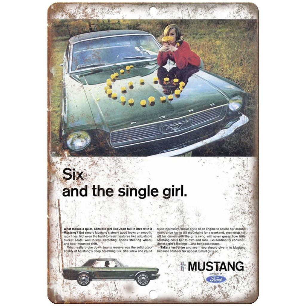 Ford Mustang Six and the Single Girl Retro Ad 10" x 7" Reproduction Metal Sign