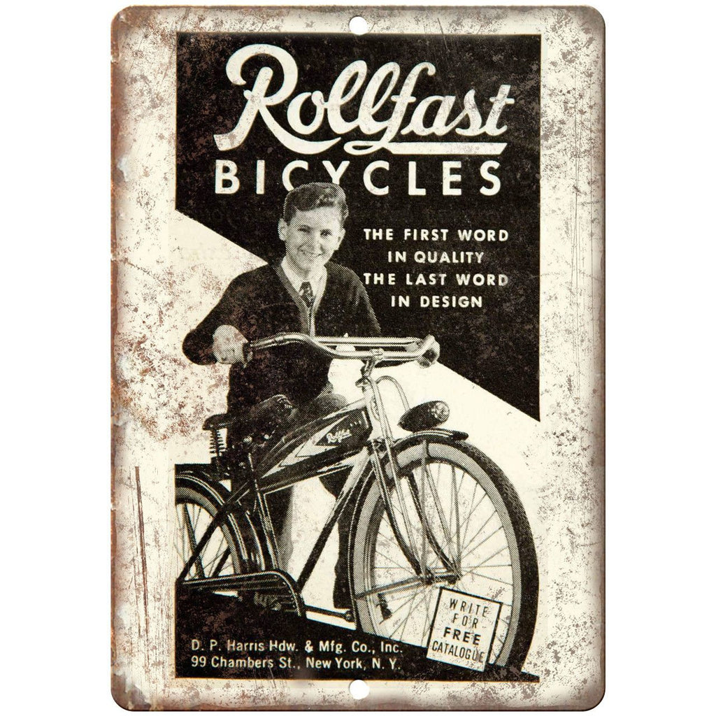 Rollfast Bicycles Vintage Art Ad 10" x 7" Reproduction Metal Sign B454