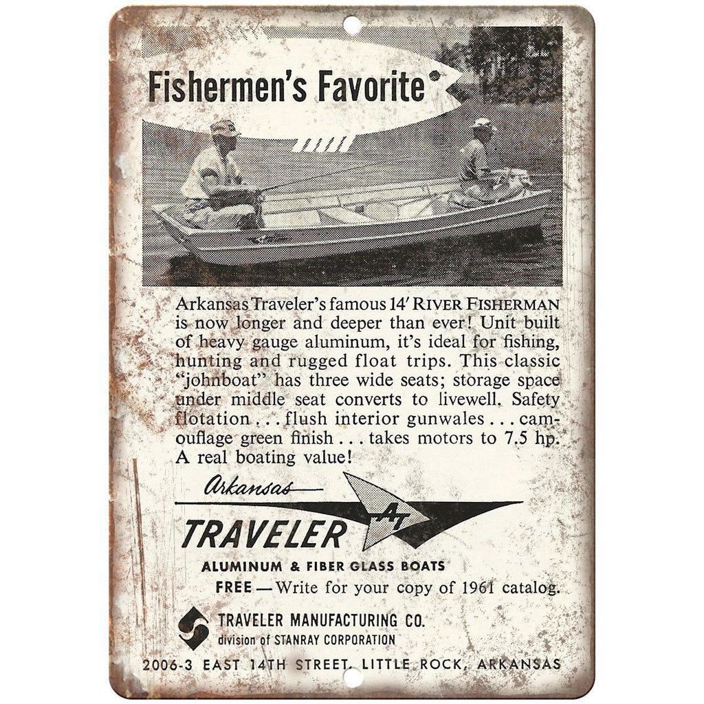 Traveler Johnboat Vintage Ad 10" x 7" Reproduction Metal Sign L79