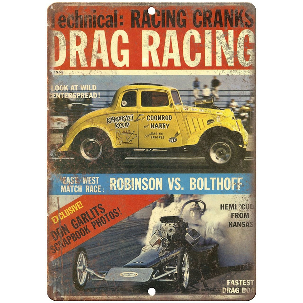 1965 Drag Racing, Bolthoff, robinson, don carlits 10" x 7" Retro Metal Sign