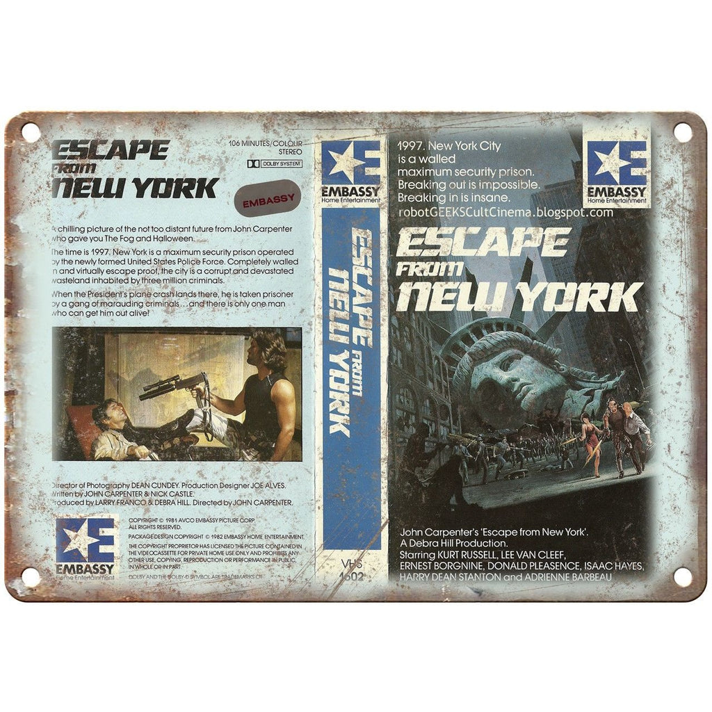 Escape From New York Embassy Home Video 10" X 7" Reproduction Metal Sign V02