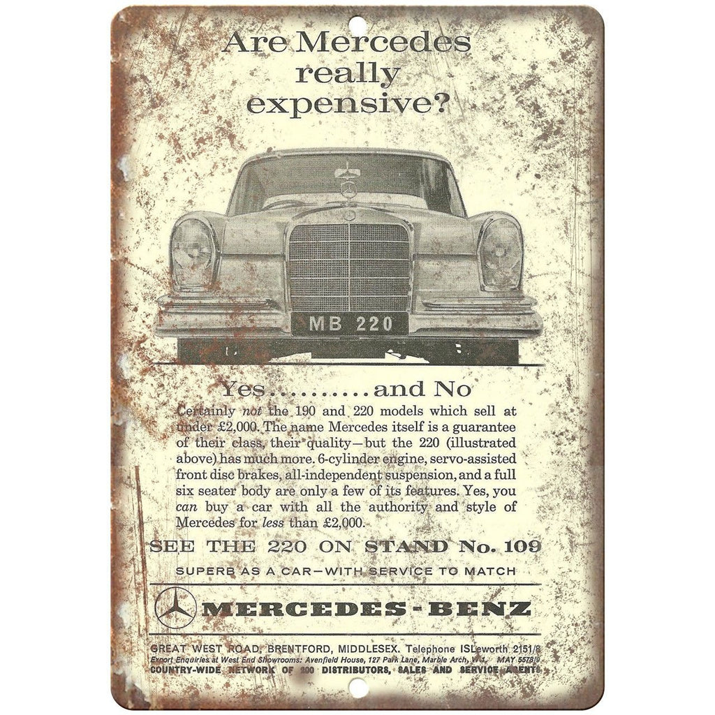 Mercedes Benz 220 190 Automobile Sales Ad 10" x 7" Reproduction Metal Sign A295