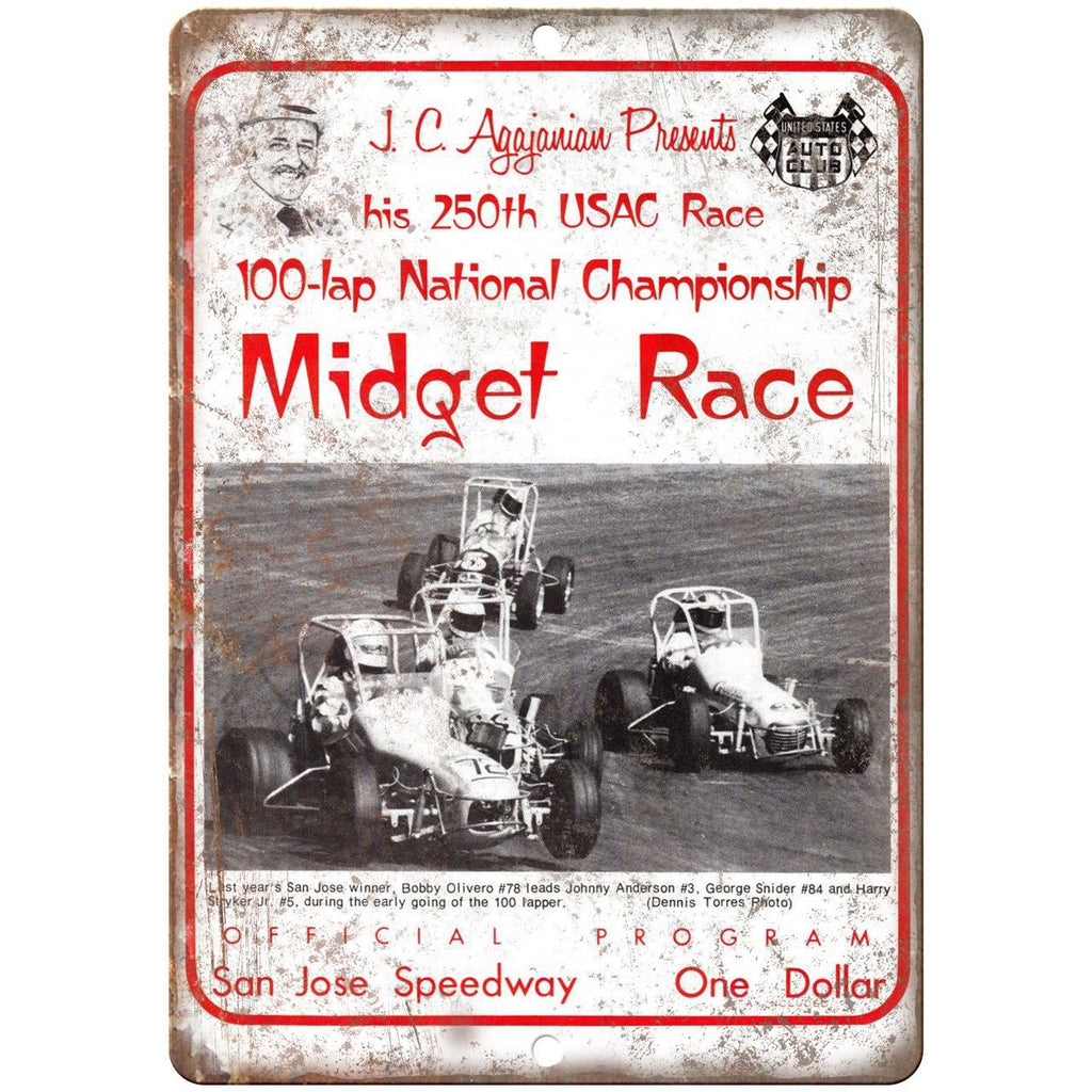 JC Agajanian Midget Race San Jose Speedway 10" X 7" Reproduction Metal Sign A578