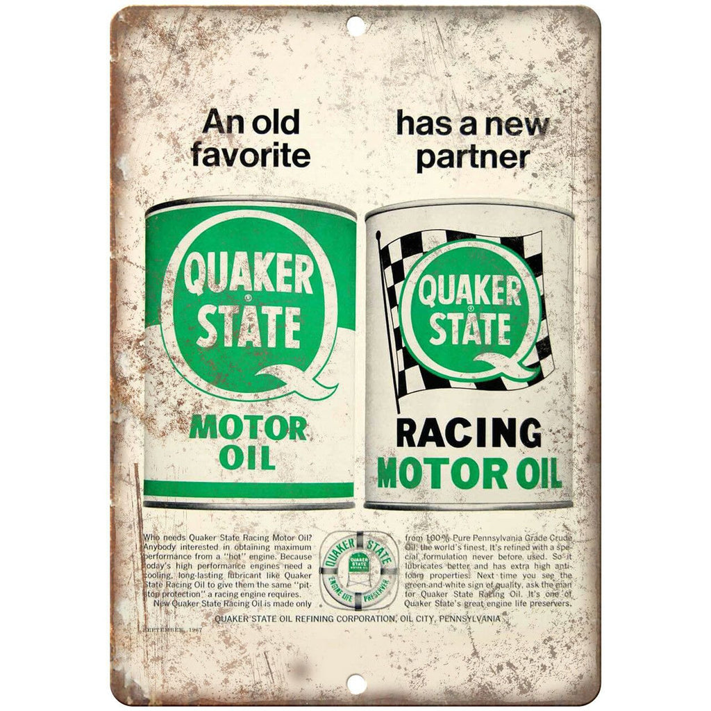 Quaker State Racing Motor Oil Vintage Ad 10" X 7" Reproduction Metal Sign A835
