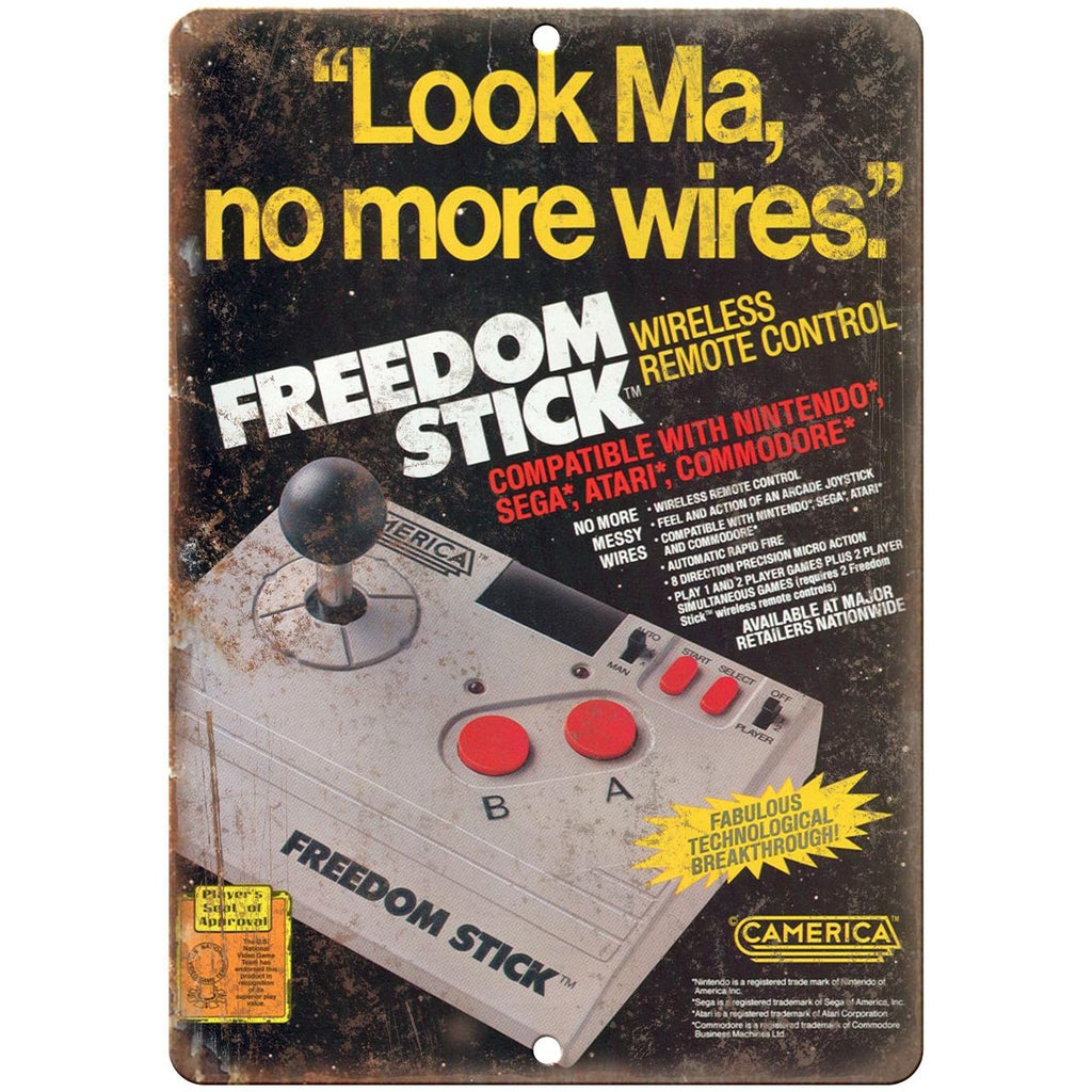 Nintendo, Sega, Atari, Commodore Freedom Stick 10" x 7" Retro Look Metal Sign