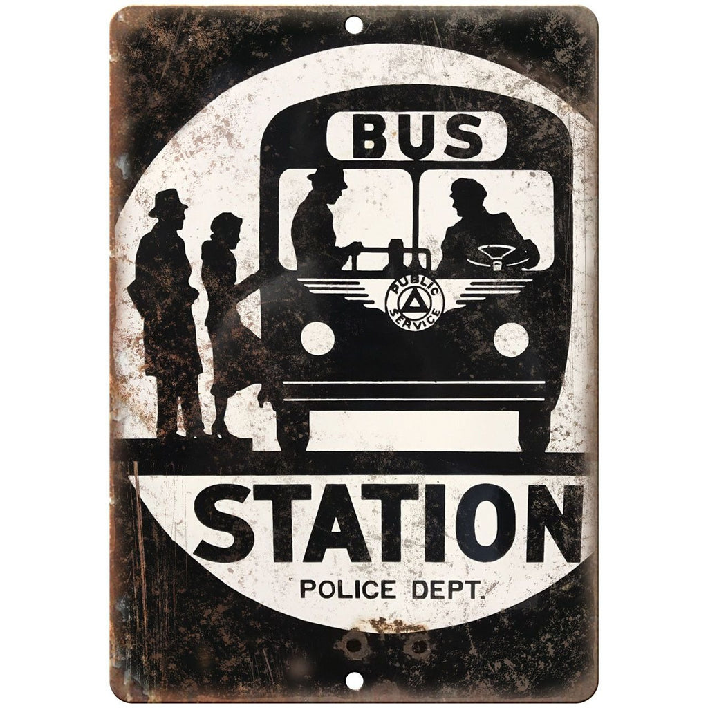 Porcelain Look Bus Station Police Department 10" x 7" Reproduction Metal Sign