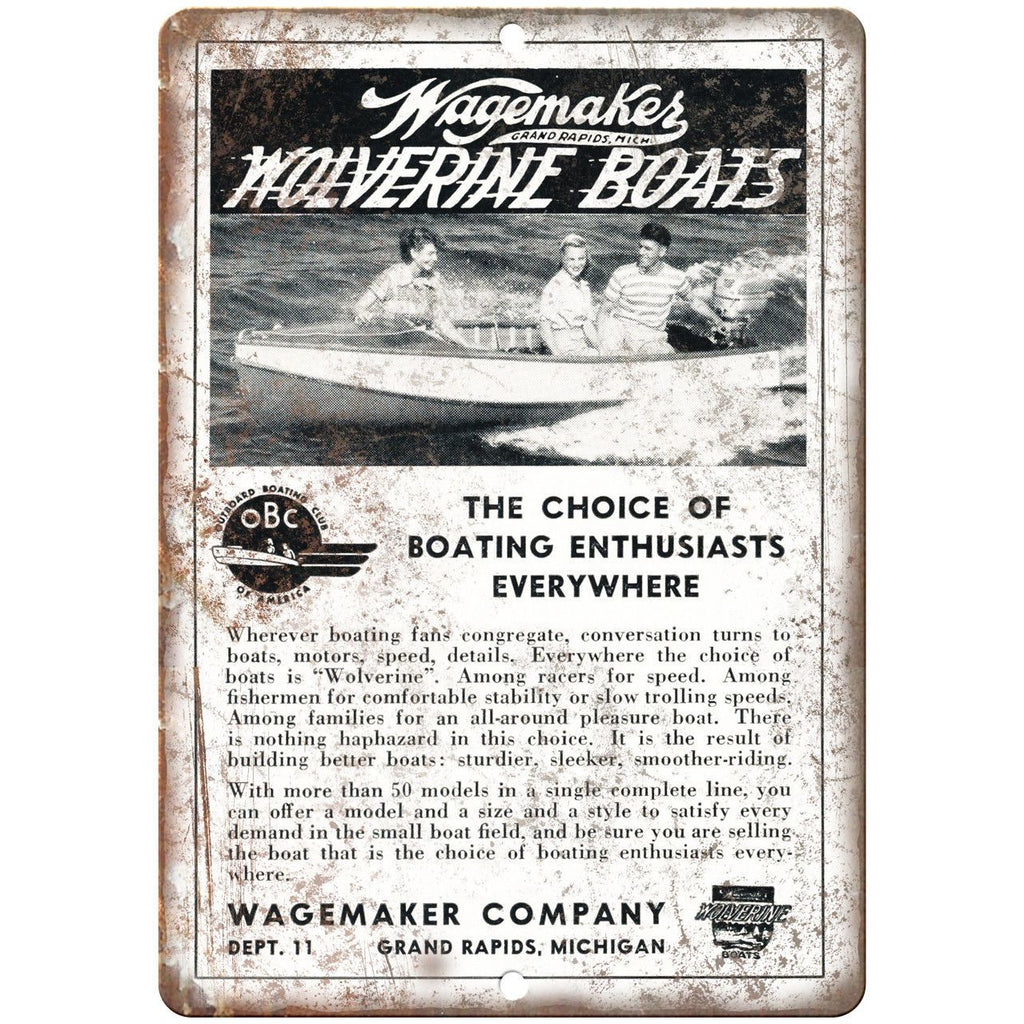 Wagemakes Wolverine Boat Vintage Ad 10" x 7" Reproduction Metal Sign L90