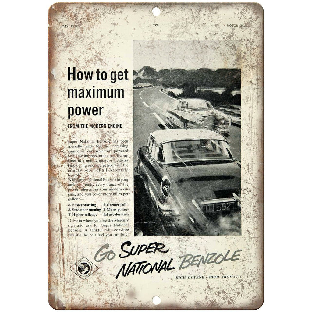 Benzole Go Super National Motor Oil Ad 10" X 7" Reproduction Metal Sign A859