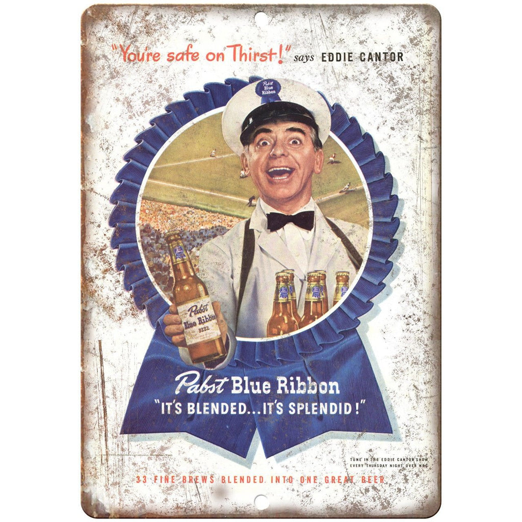 Pabst Blue Ribbon Eddie Cantor Breweriana 10" x 7" Reproduction Metal Sign E14