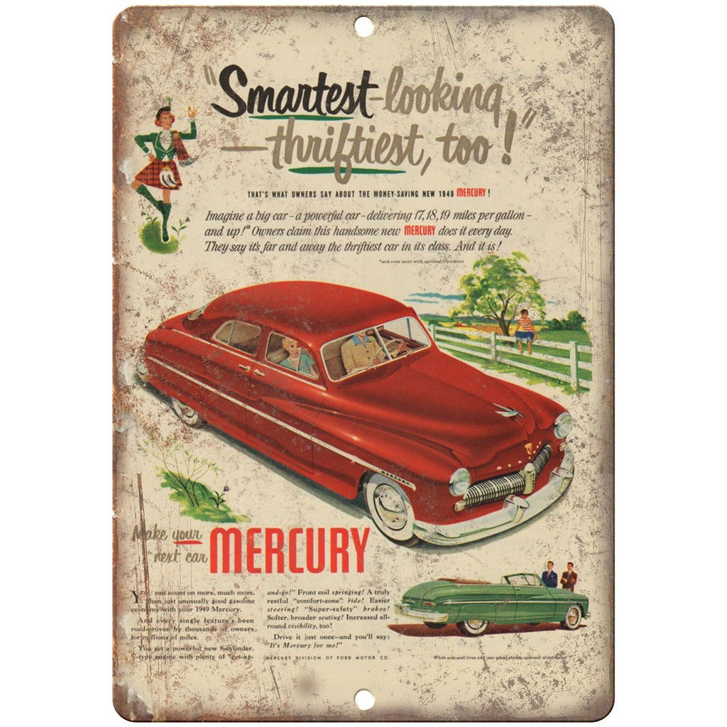 1949 Mercury Ford Vintage Automobile Ad 10" x 7" Reproduction Metal Sign A313