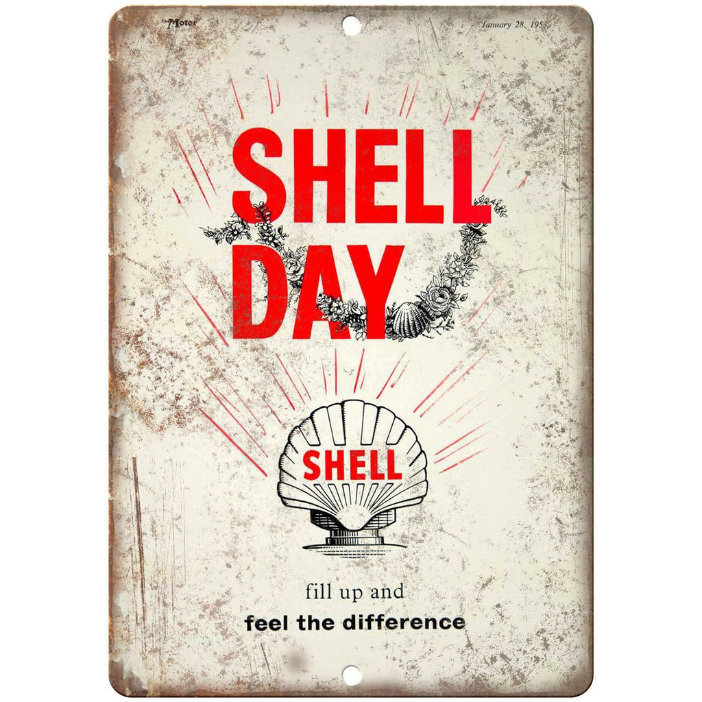 Shell Day Motor Oil Vintage Automobile Ad 10" X 7" Reproduction Metal Sign A723