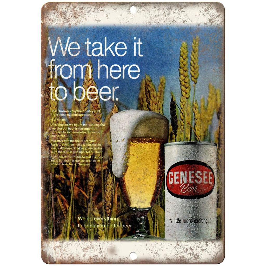 Genesee Beer Vintage Ad Man Cave Décor 10" x 7" Reproduction Metal Sign E354