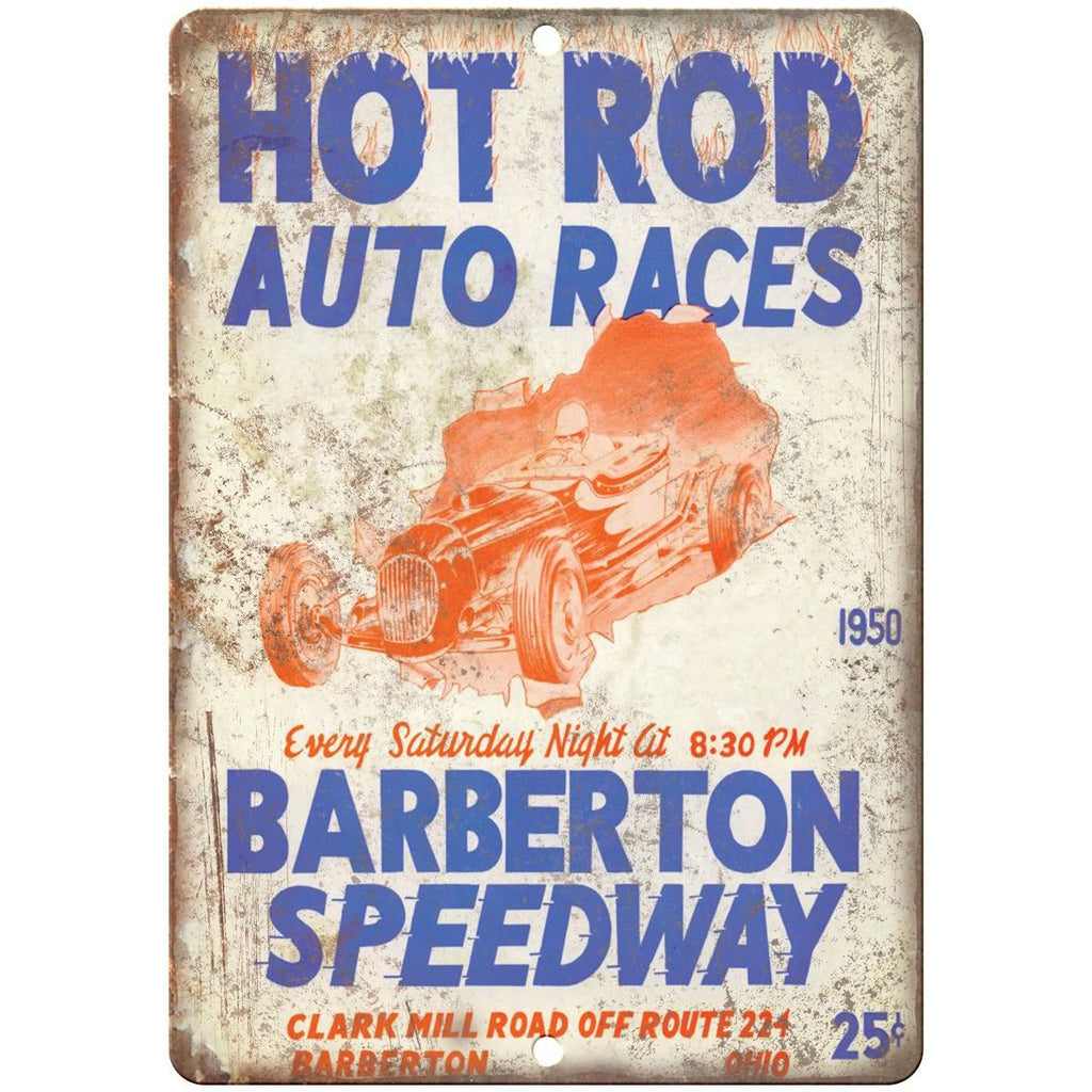 1950 Barberton Speedway, stock car, hot rod, midget 10" x 7" Retro Metal Sign