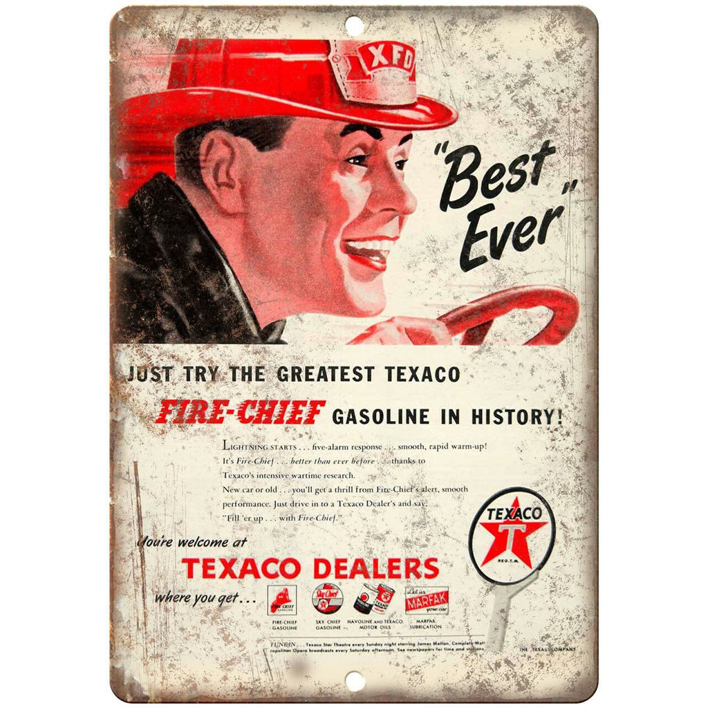Texaco Dealer Fire Chief Gasoline Vintage 10" X 7" Reproduction Metal Sign A716