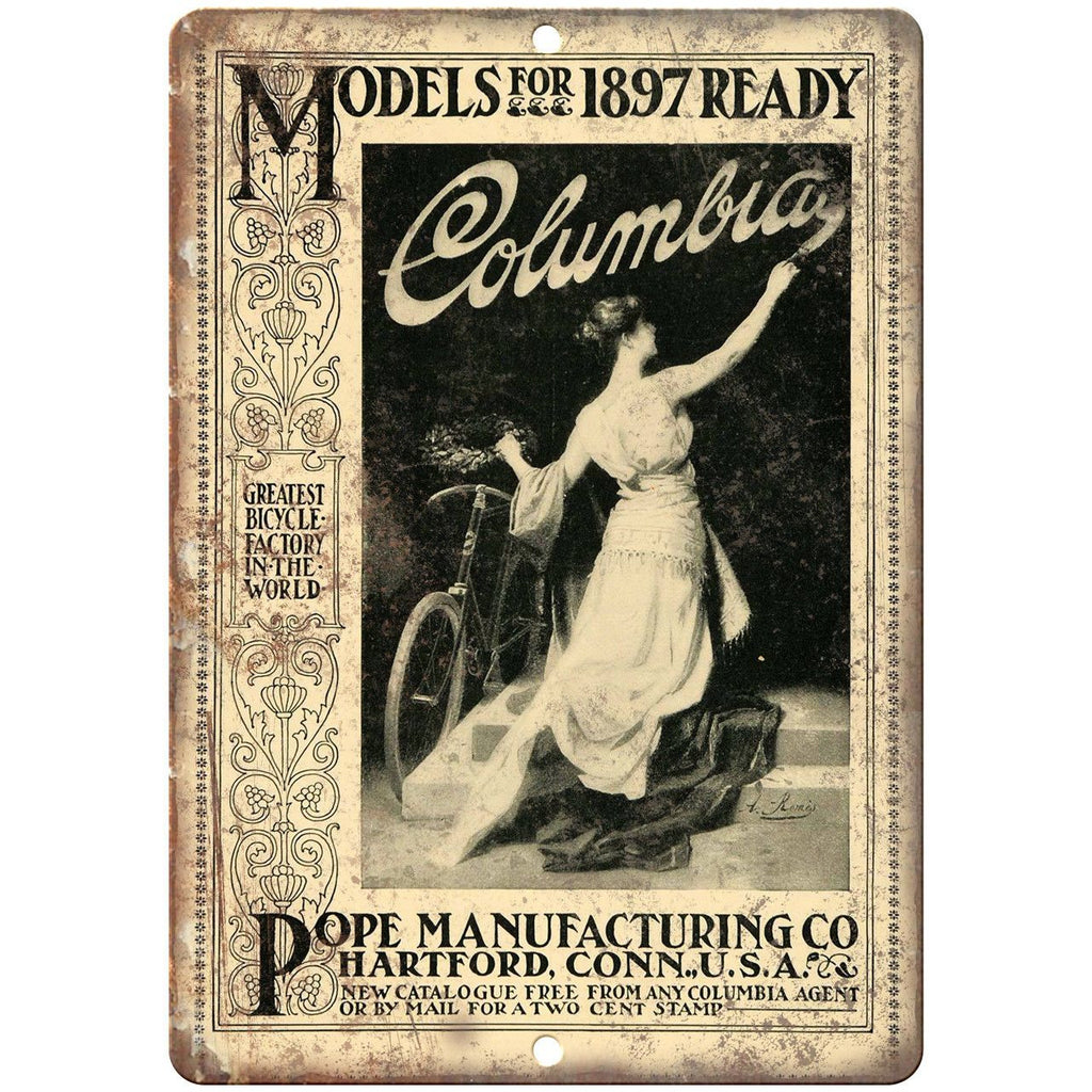 Columbia Bicycles Vintage Art Ad 10" x 7" Reproduction Metal Sign B391