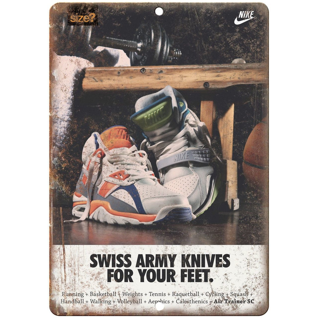Nike Swiss Army Knives Vintage Sneaker Ad 10" X 7" Reproduction Metal Sign ZE47