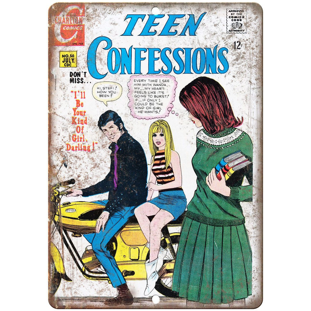 Teen Confessions No 50 Comic Book Cover 10" x 7" Reproduction Metal Sign J639