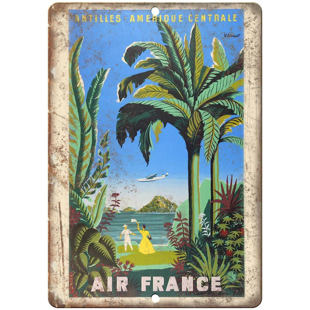 Air France Vintage Travel Poster Art 10" x 7" Reproduction Metal Sign T57