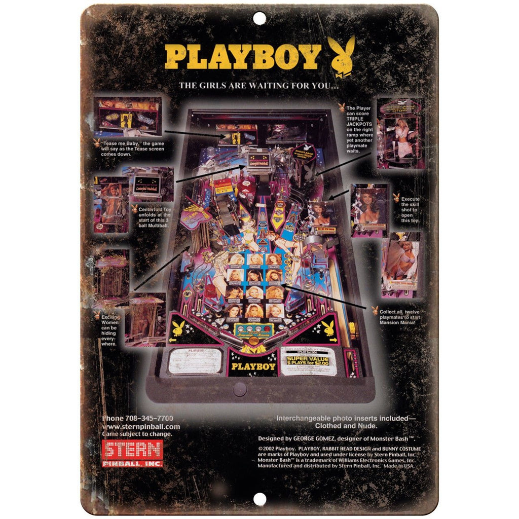 Playboy Pinball Machine Ad 10" x 7" Reproduction Metal Sign G237