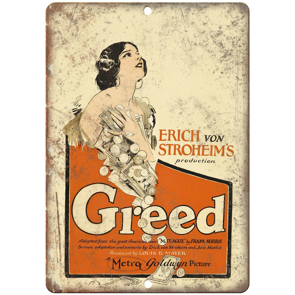 Greed Erich Stroheim Movie Poster Ad 9" x 12" Reproduction Metal Sign I181