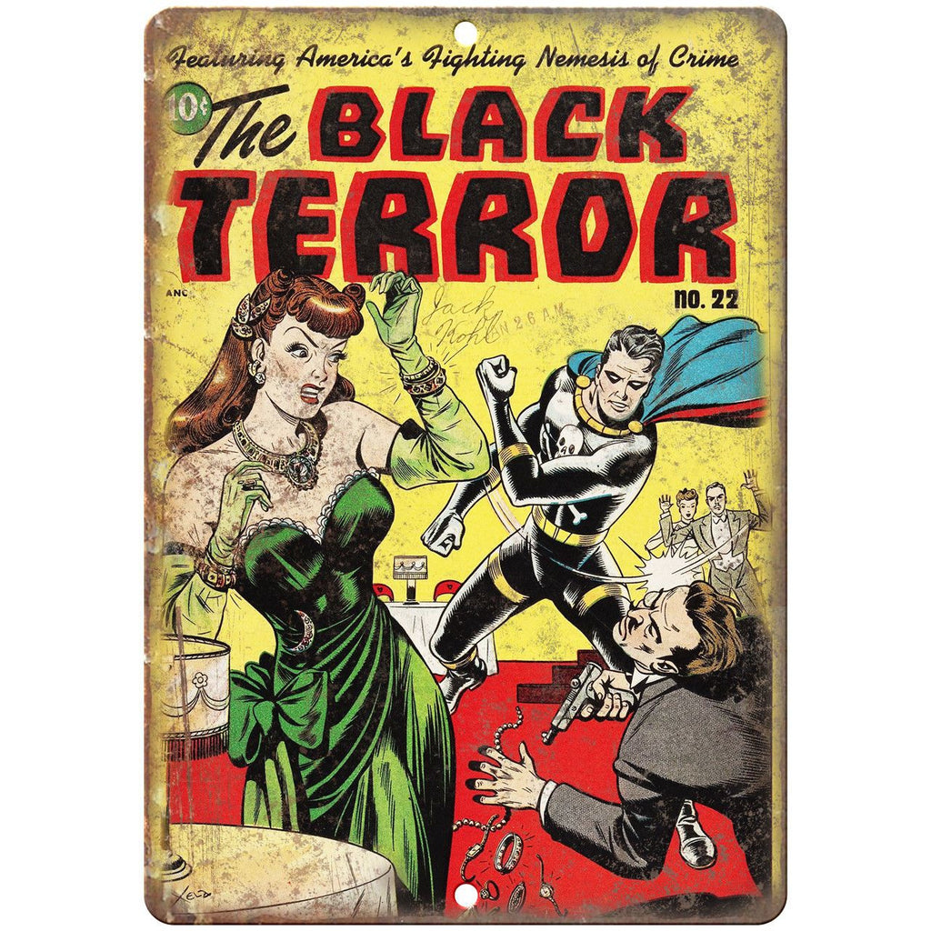 The Black Terror No 22 Comic Book Cover Ad 10" x 7" Reproduction Metal Sign J641