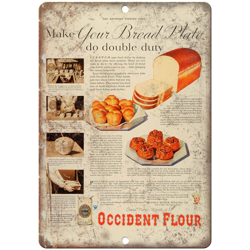 Occident Flour Vintage Bread Ad 10" X 7" Reproduction Metal Sign N309