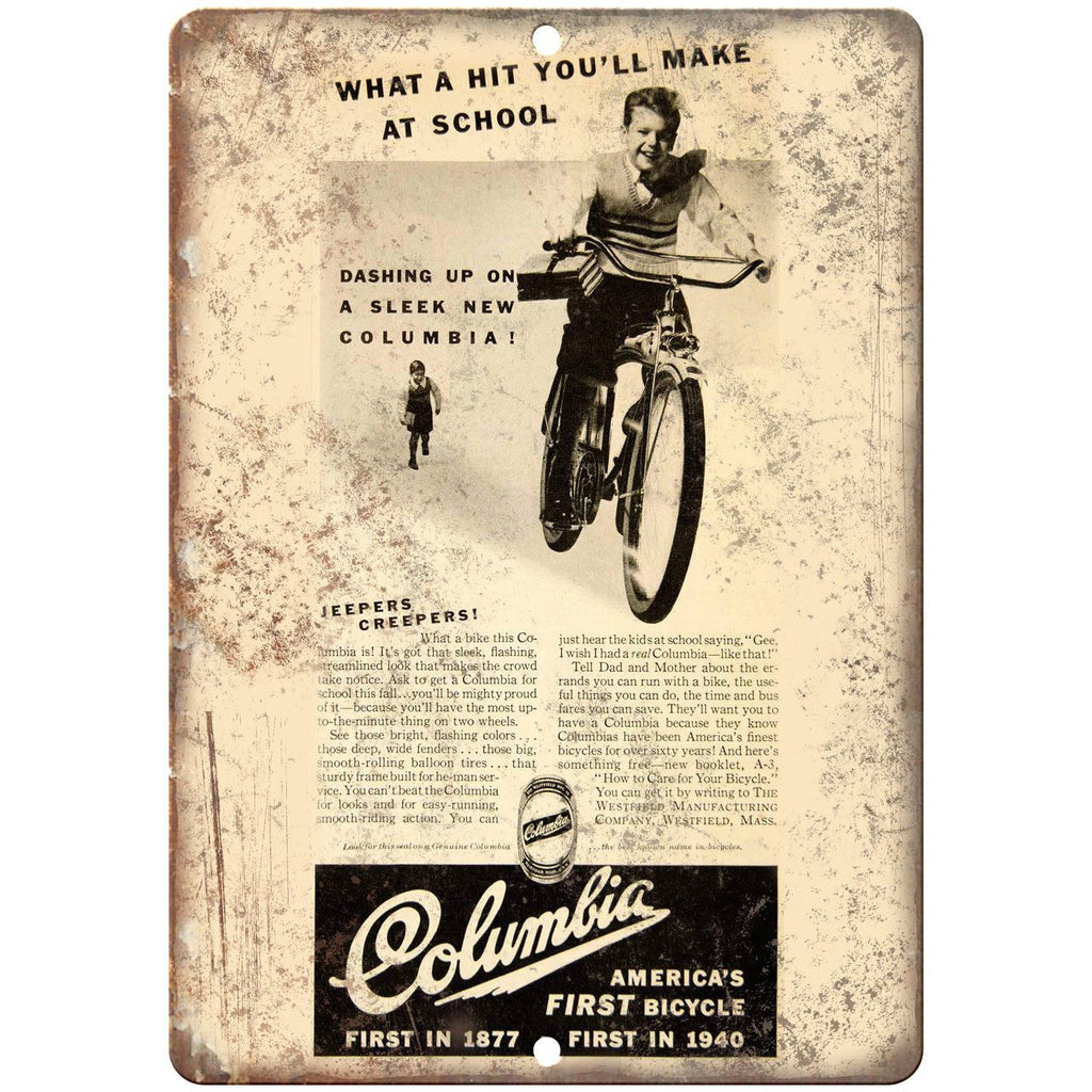 Columbia Bicycle Vintage Art Ad 10" x 7" Reproduction Metal Sign B457