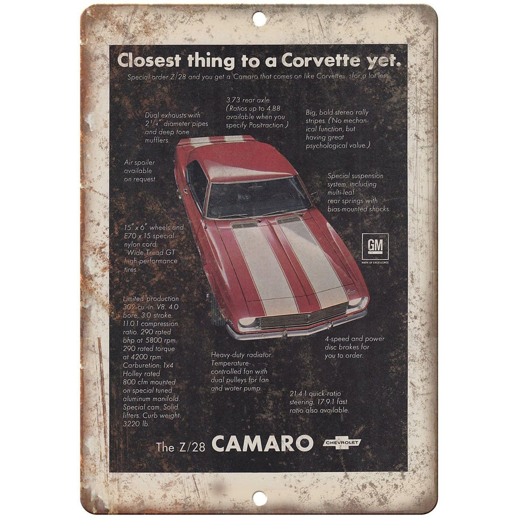 Chevy Camaro Z28 Advertisment Retro Look 10" x 7" Reproduction Metal Sign