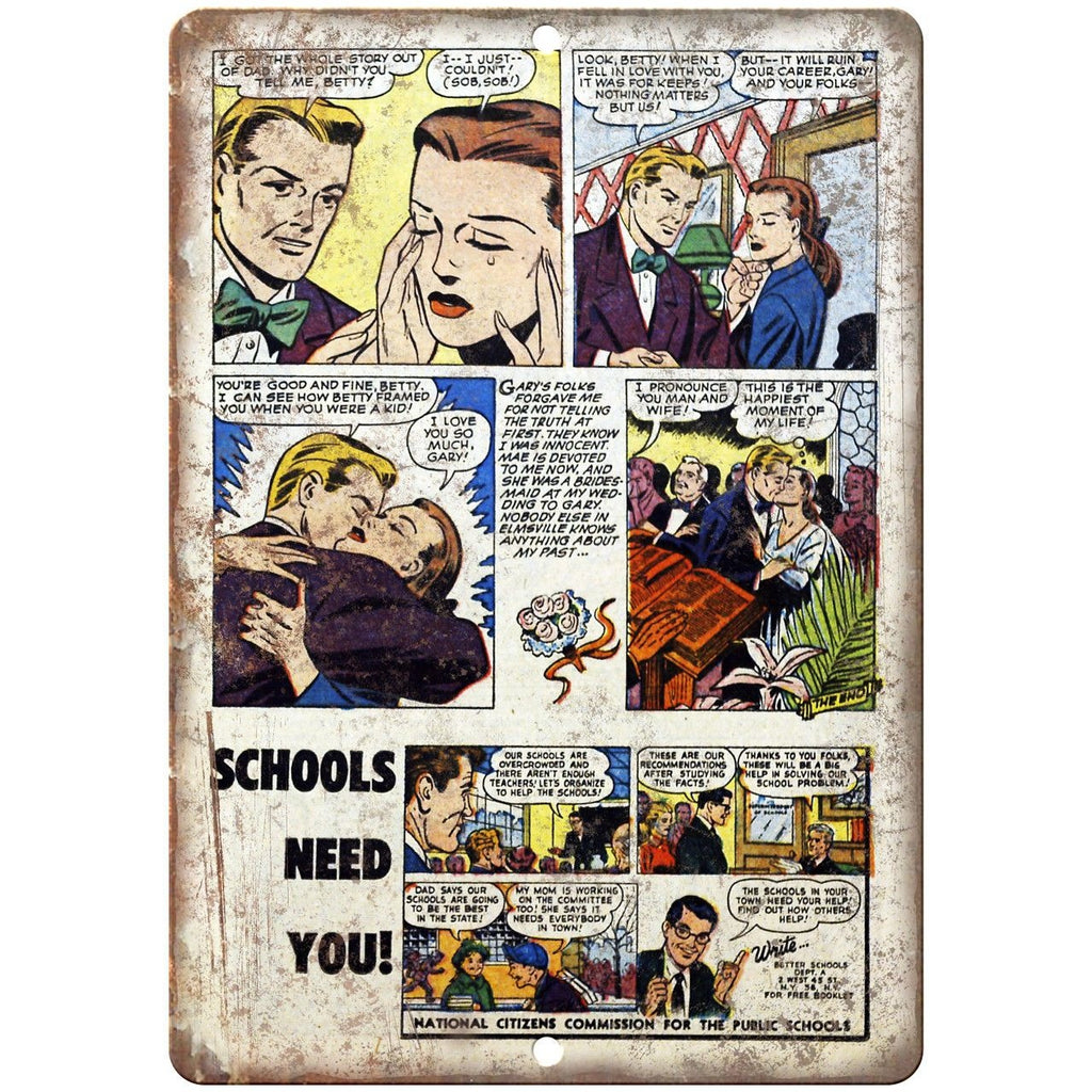 Ace Comics Schools Need You Comic Art 10" X 7" Reproduction Metal Sign J414