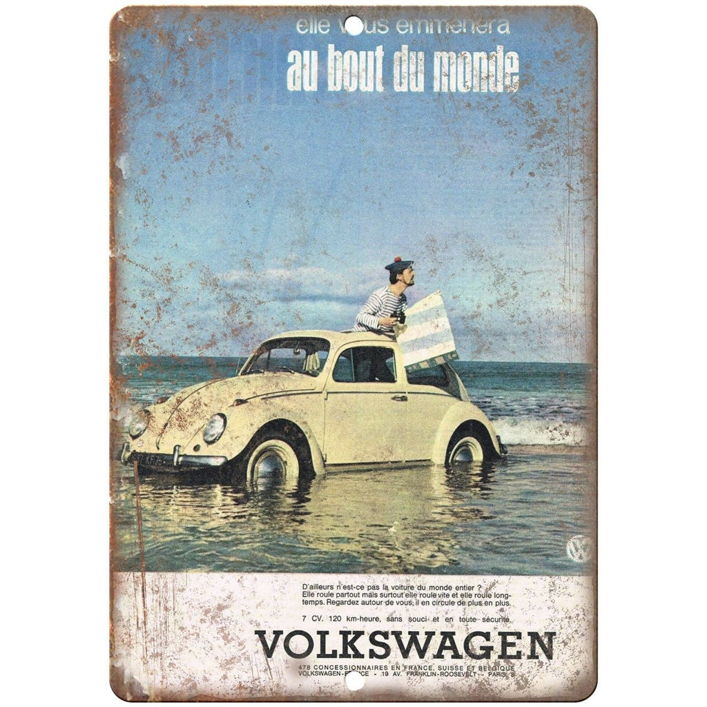 Volkswagen VW Paris France Retro Ad Monde 10" X 7" Reproduction Metal Sign A64