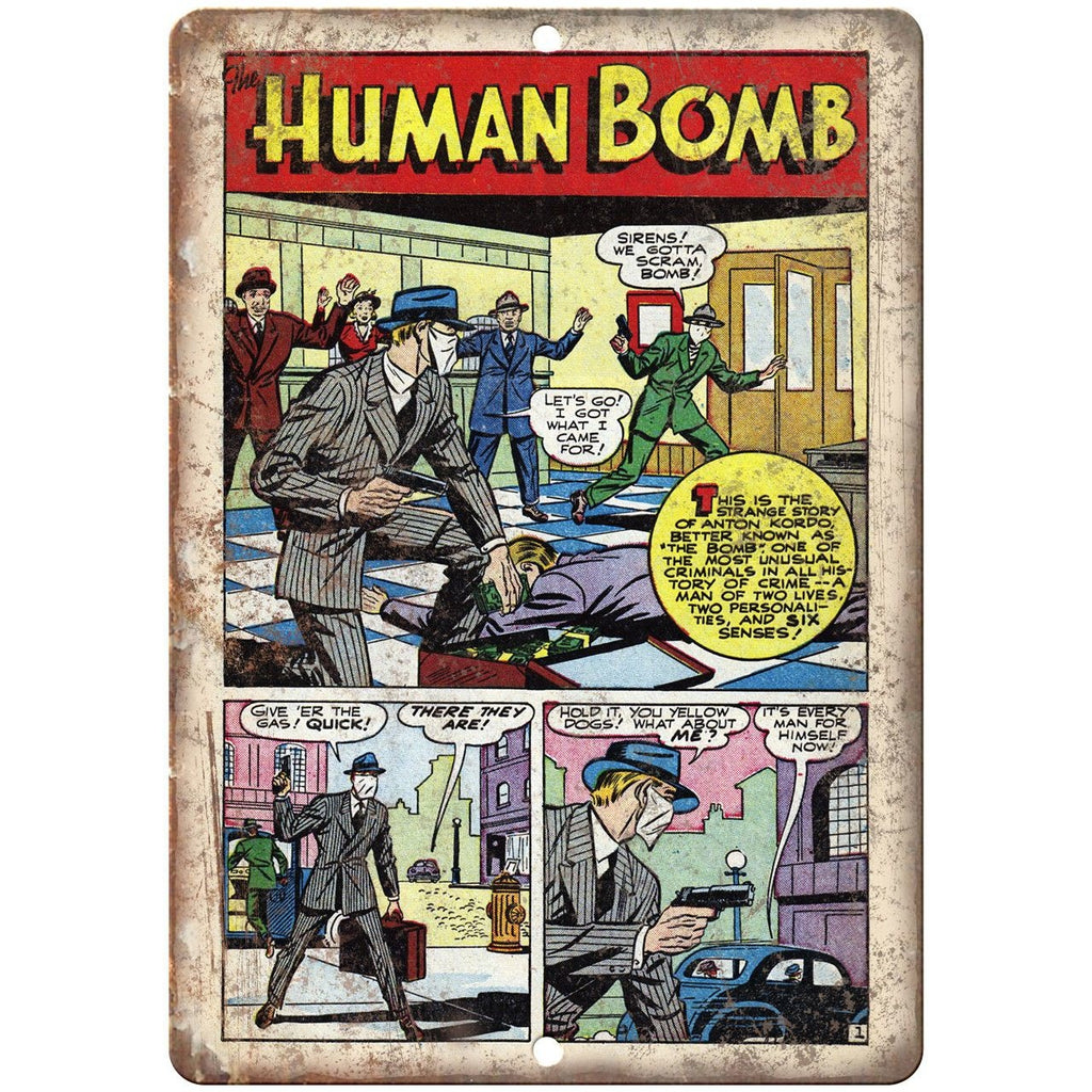 Ace Comics The Human Bomb 10" X 7" Reproduction Metal Sign J374