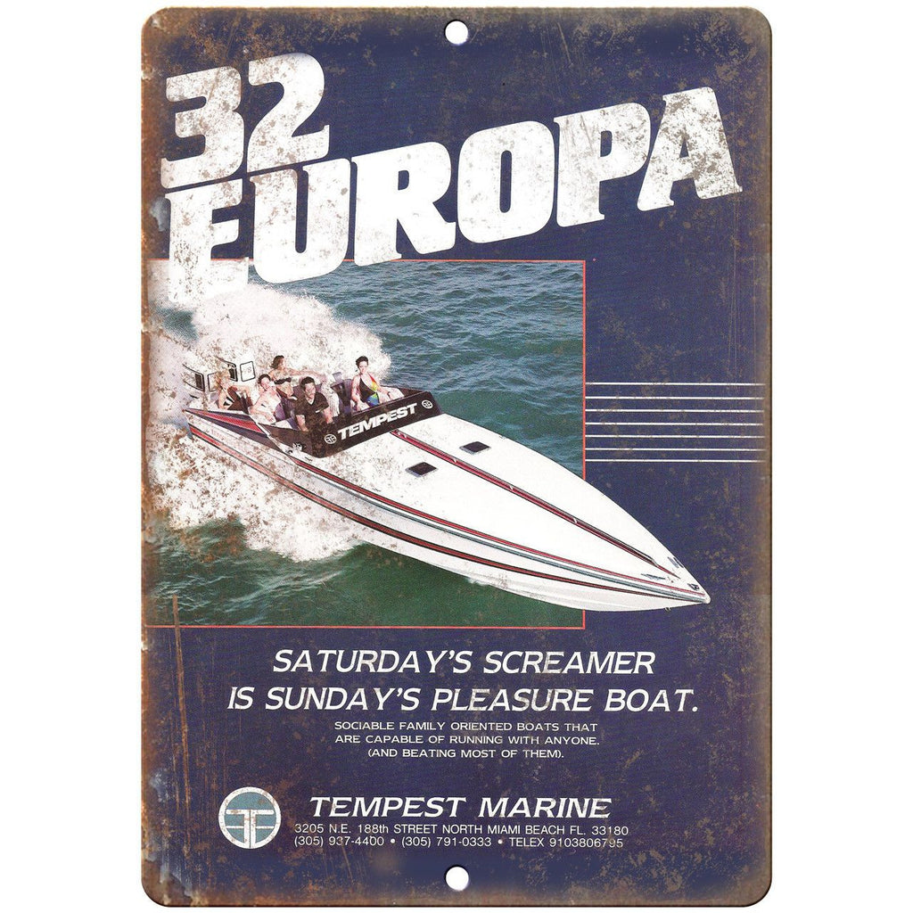 Tempest 32 Europa Boat Vintage Ad 10" x 7" Reproduction Metal Sign L84