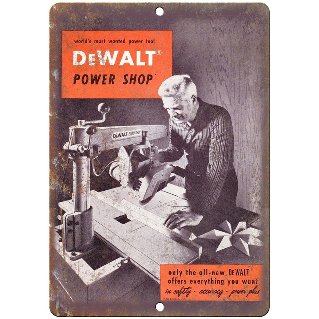DeWalt Power Shop Power Tool Table Saw Workshop 10" x 7" Retro Look Metal Sign