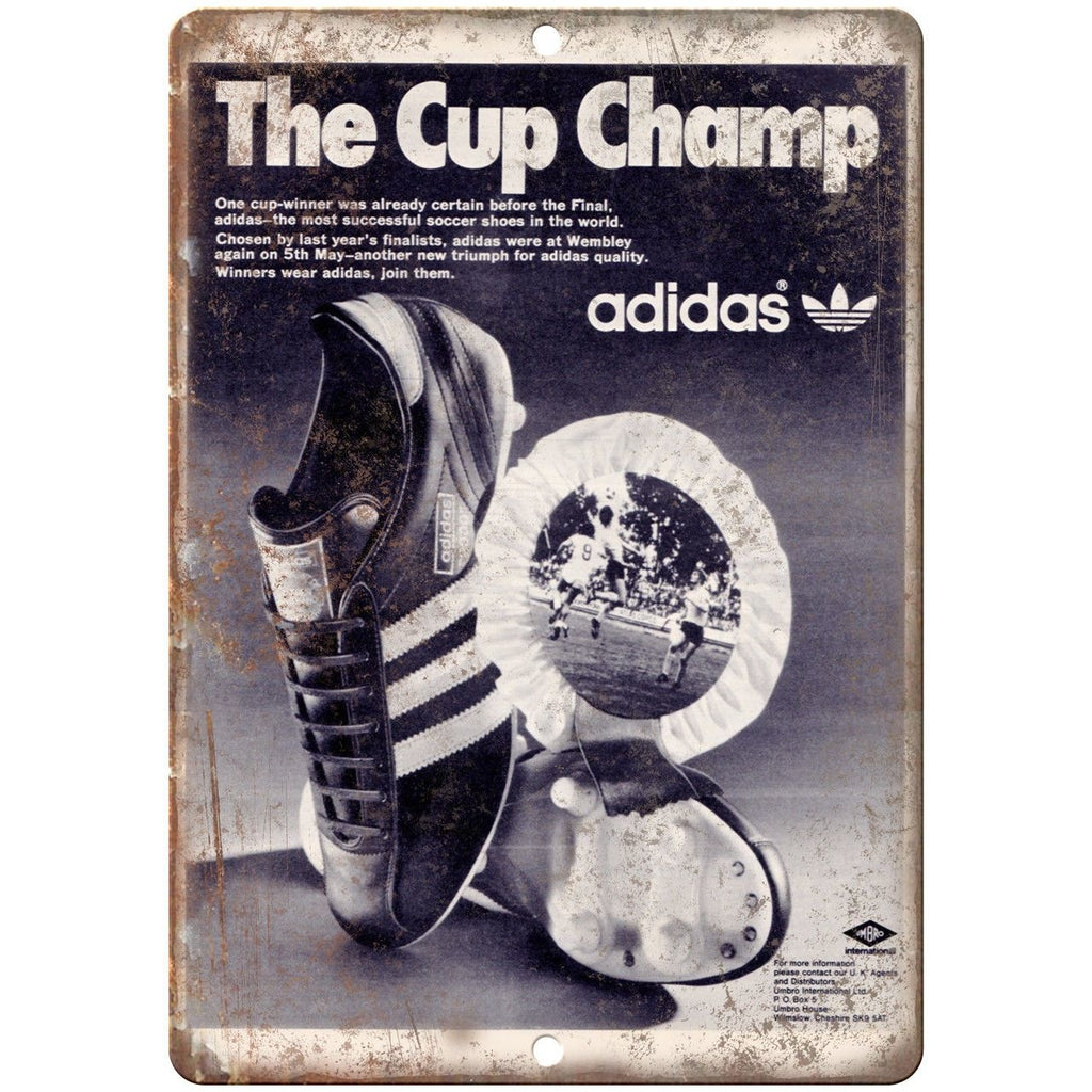 Adidas Vintage Soccer Cleat Ad 10" X 7" Reproduction Metal Sign ZE40