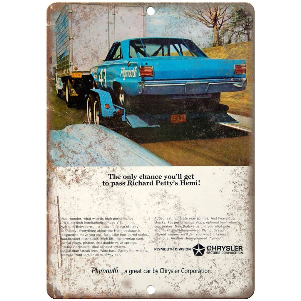 Richard Petty Hemi Chrysler Motor Automobile 10"X7" Reproduction Metal Sign A615
