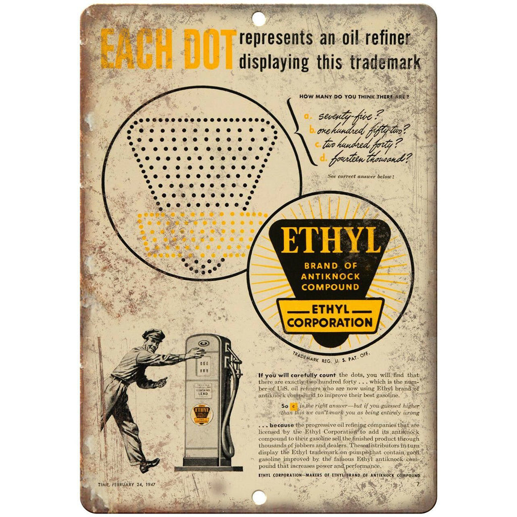 Ethyl Corporation Motor Oil Vintage Sign 10" X 7" Reproduction Metal Sign A706