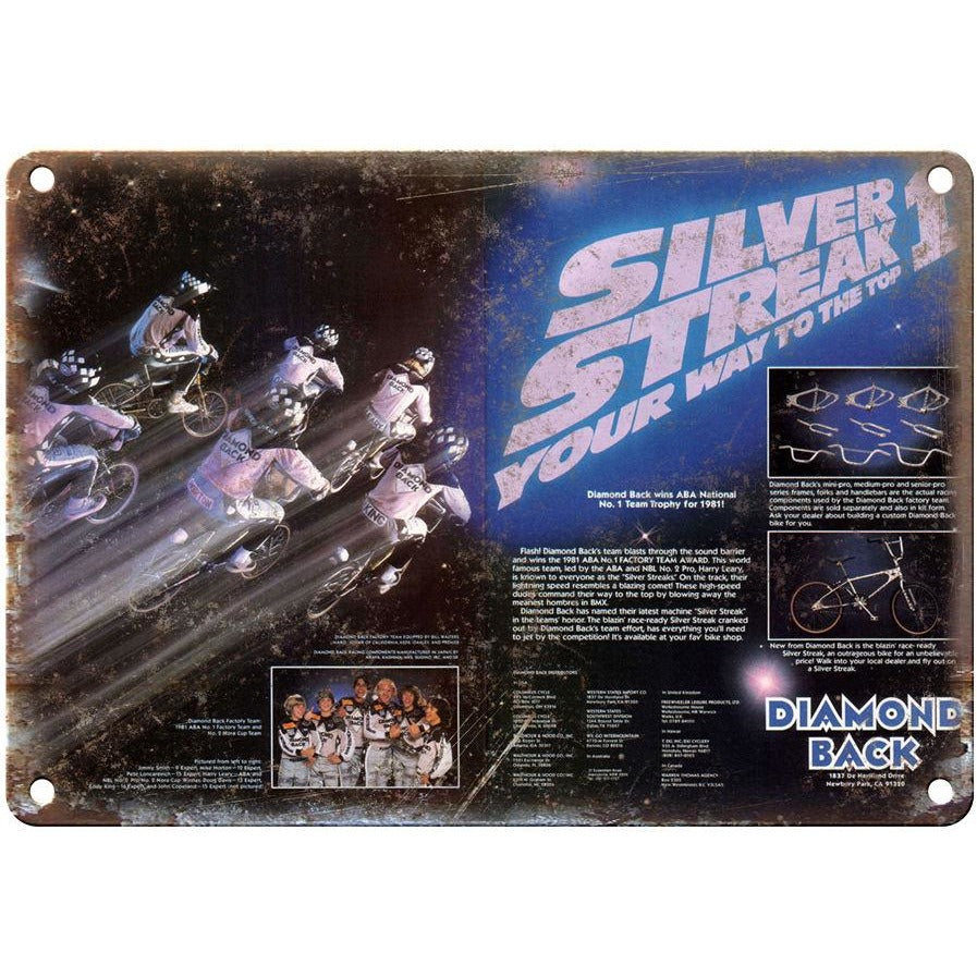 Diamond Back BMX, BMX Racing Silver Streak RARE ad 10"x7" retro metal sign B149