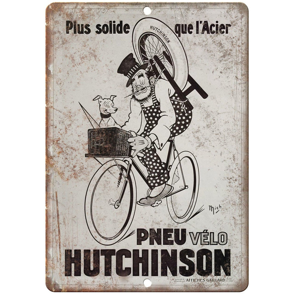 Pneu Velo Hutchinson Vintage Bicycle Ad 10" x 7" Reproduction Metal Sign B356