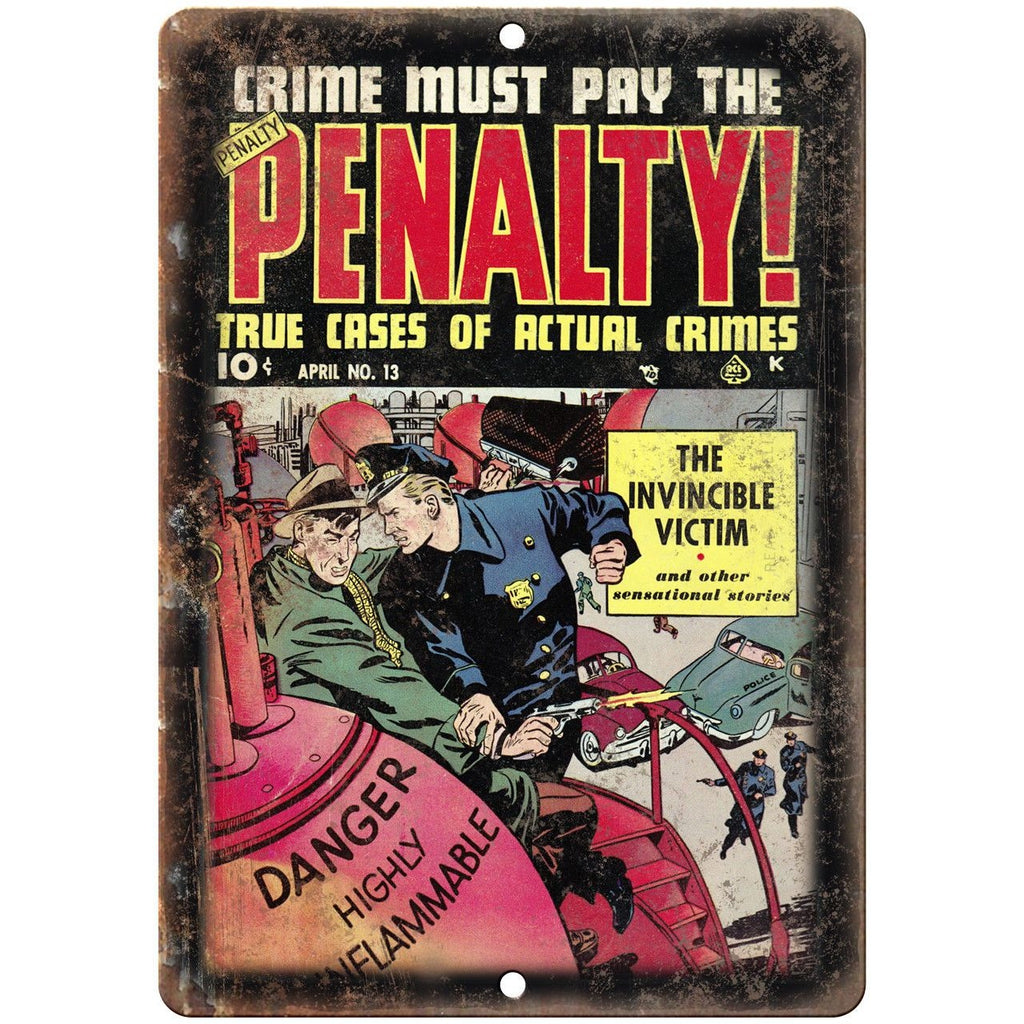 Penalty! Vintage Comic Book Art Ace 10" X 7" Reproduction Metal Sign J313
