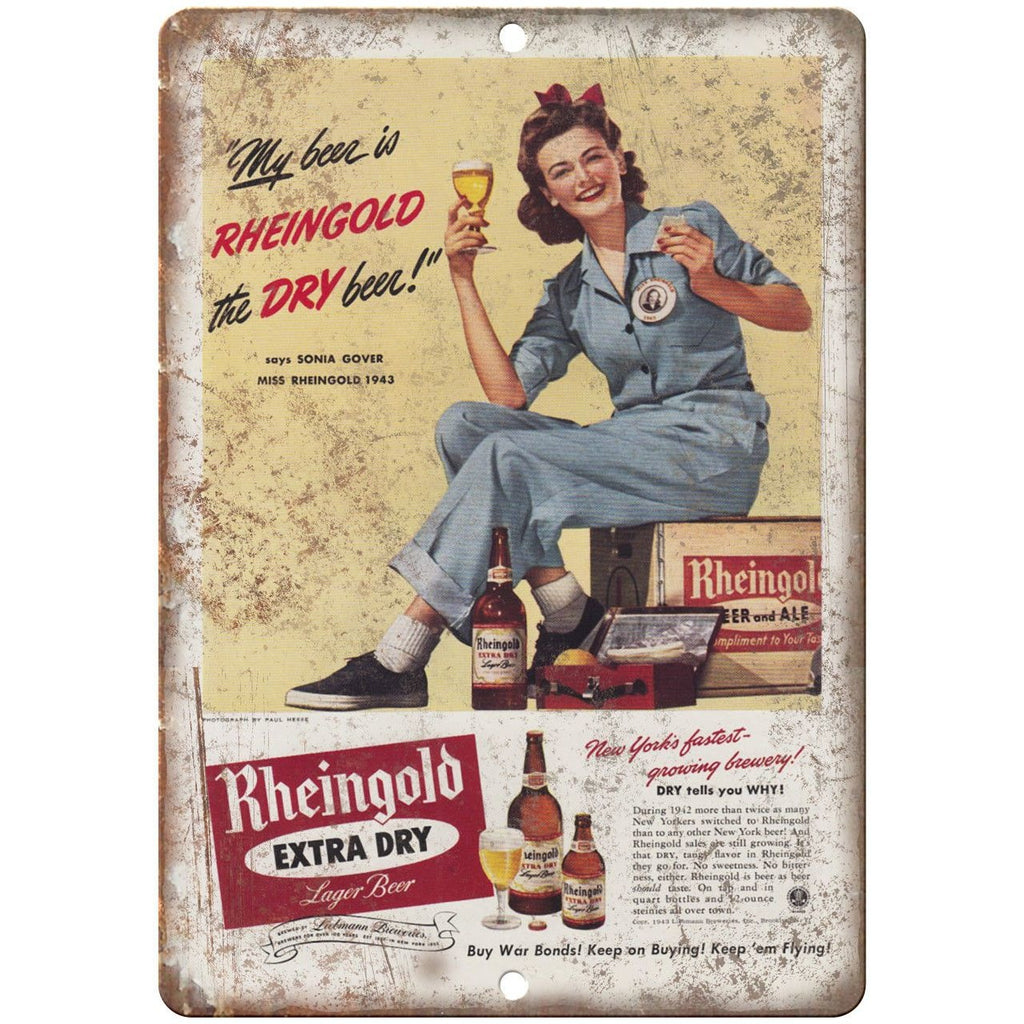 1943 Sonia Gover Rheingold Beer Ad 10" x 7" Reproduction Metal Sign E234