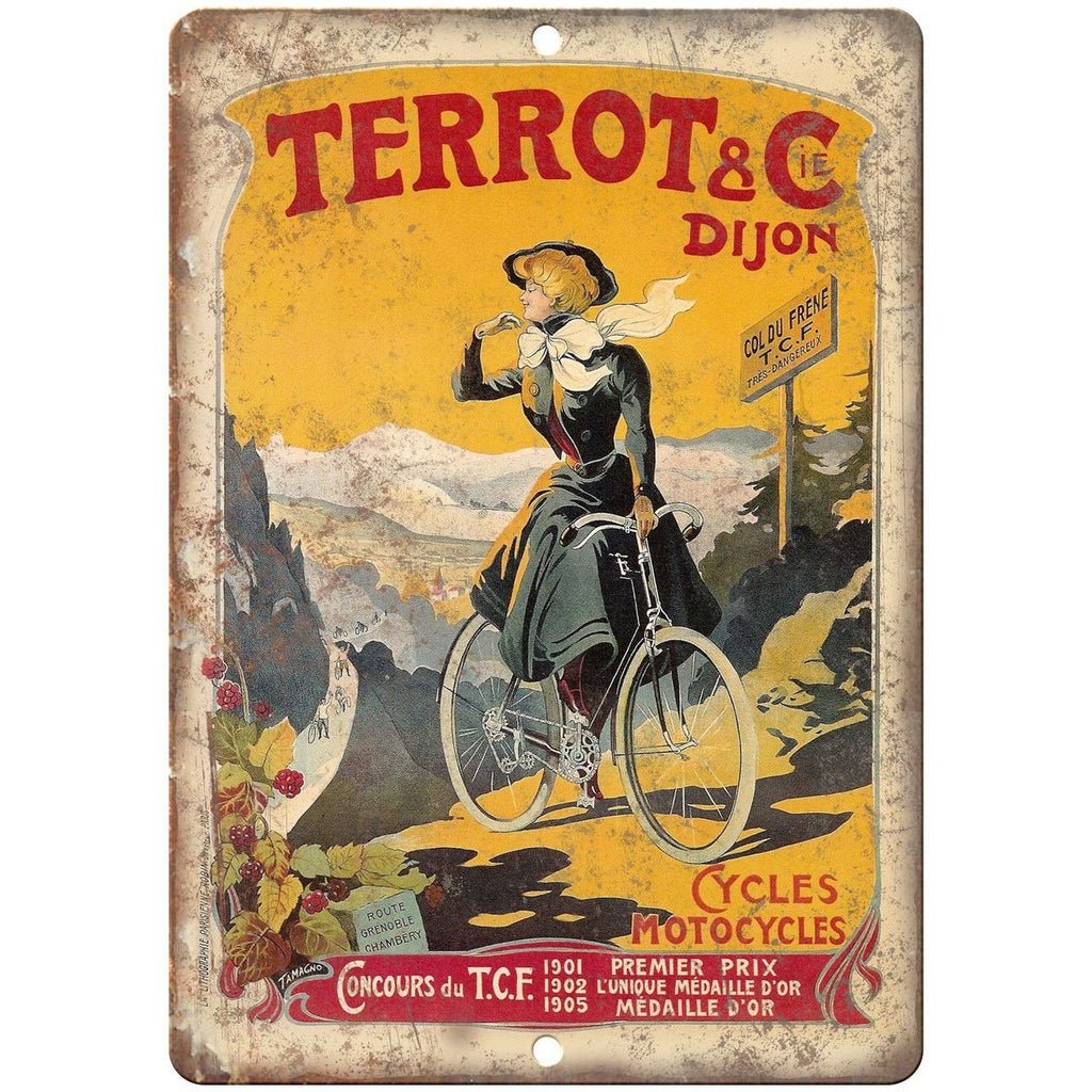 Terrot & Dijon Motocycles Bicycle Ad 10" x 7" Reproduction Metal Sign B250