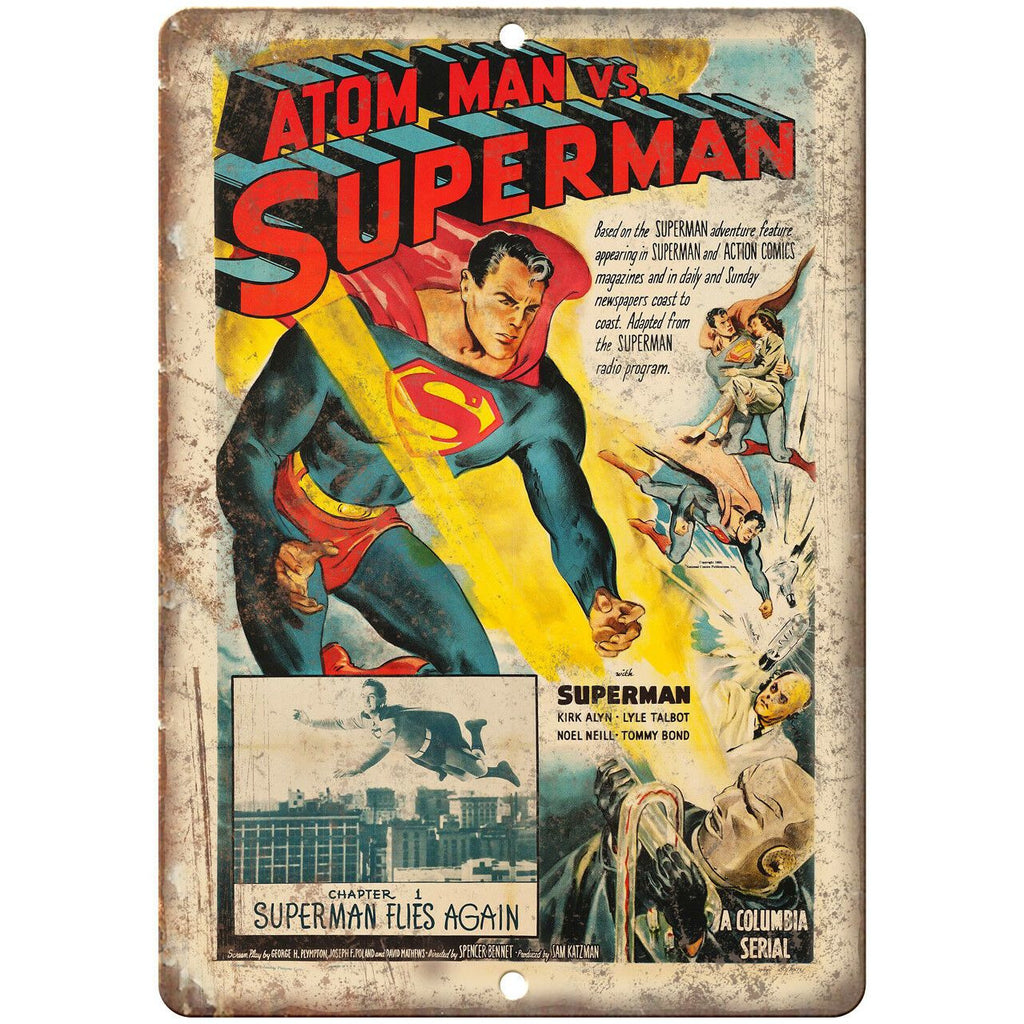 Atom Man Vs Superman Vintage Movie Poster 10" X 7" Reproduction Metal Sign I117
