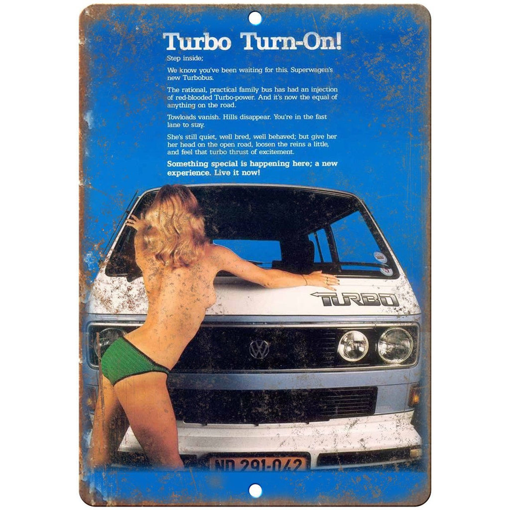 Volkswagen VW Turbo Hot Girl Vintage Ad 10" X 7" Reproduction Metal Sign A65