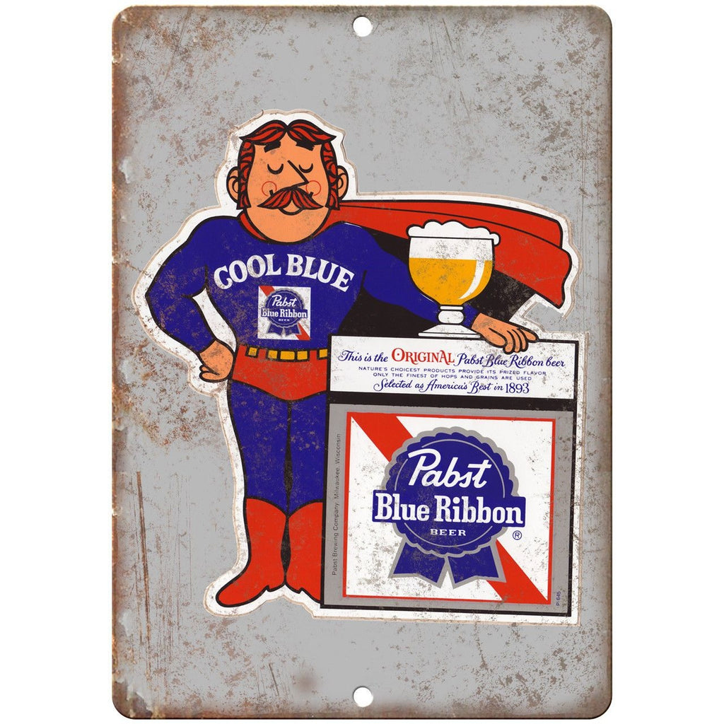 Pabst Blue Ribbon Beer Man Cave D‚àö¬©cor Ad 9" x 12" Reproduction Metal Sign E244