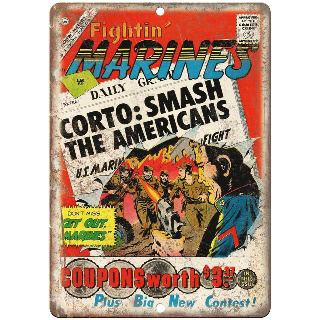 Fightin' Marines Comic Book Cover Vintage 10" x 7" Reproduction Metal Sign J673