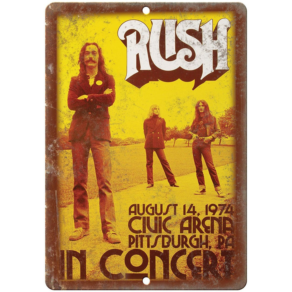 1974 RUSH Pittsburgh Civic Arena Poster 10" x 7" Reproduction Metal Sign K60