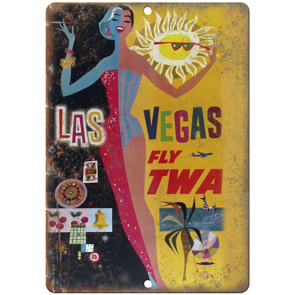 Vintage TWA Las Vegas Travel Poster Art 10" x 7" Reproduction Metal Sign T02